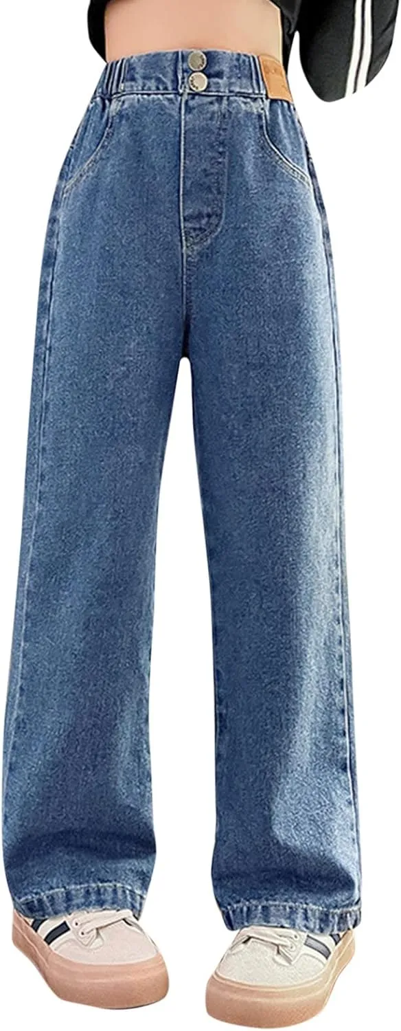 Girls Jeans Wide Leg Baggy Preppy Pants Straight Leg Wide Leg Pants Lightweight Exercise Casual Vintage Workout Loose