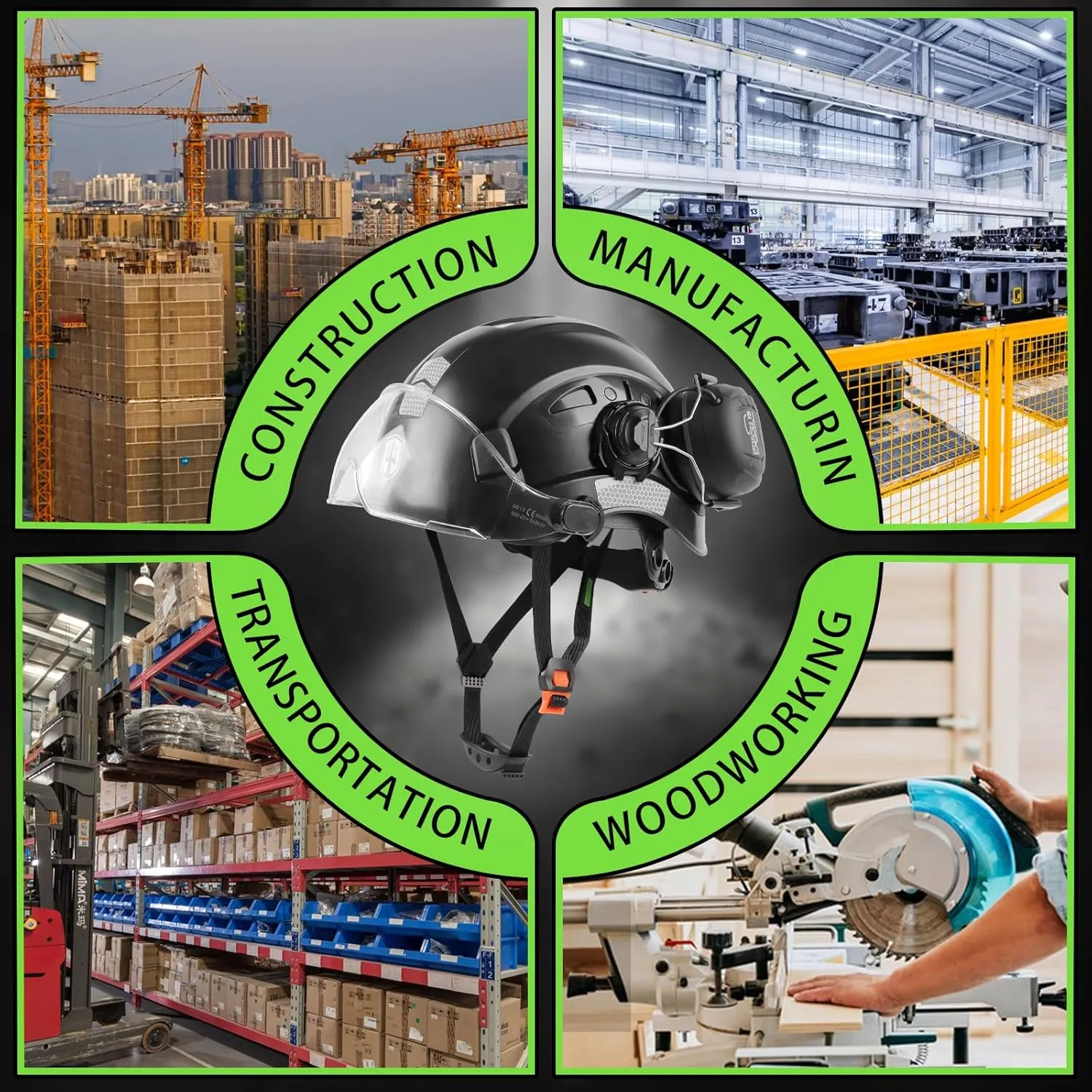 GREEN DEVIL Safety Helmet Hard Hat with Visor and Bluettoth Ear Muffs Vented Work Helmet for Men and Women ANSI Z89.1 Approved Hardhat Ideal for Industrial & Construction