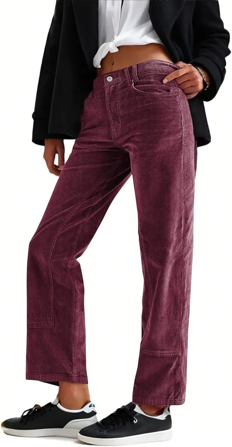 Gumipy Womens Corduroy Pants Trendy Casual Trousers Pants Loose Comfy Mid Rise Straight Leg Pants Lounge Pants with Pockets
