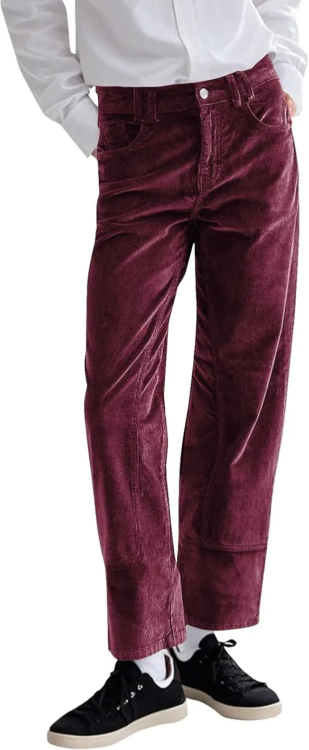 Gumipy Womens Corduroy Pants Trendy Casual Trousers Pants Loose Comfy Mid Rise Straight Leg Pants Lounge Pants with Pockets