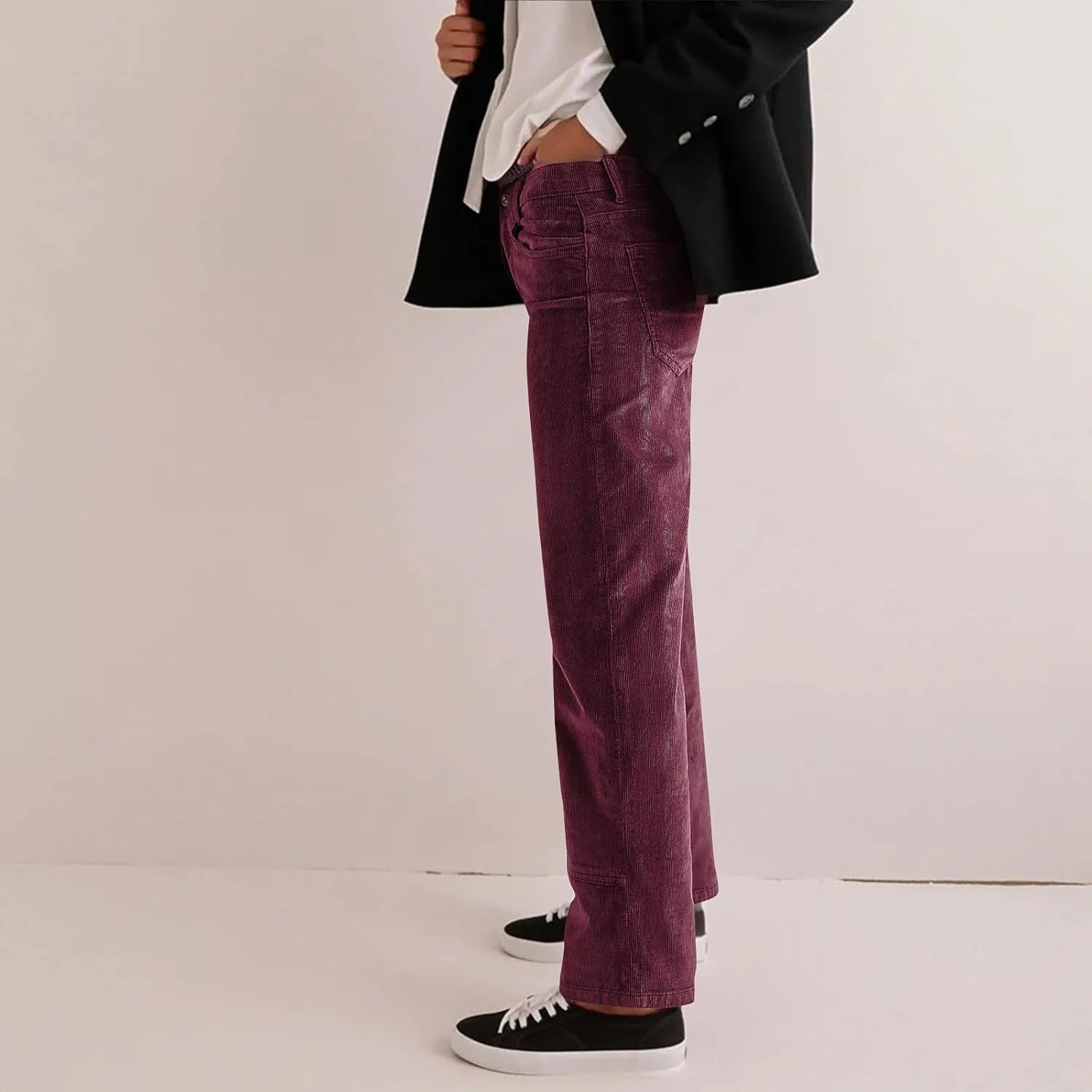 Gumipy Womens Corduroy Pants Trendy Casual Trousers Pants Loose Comfy Mid Rise Straight Leg Pants Lounge Pants with Pockets
