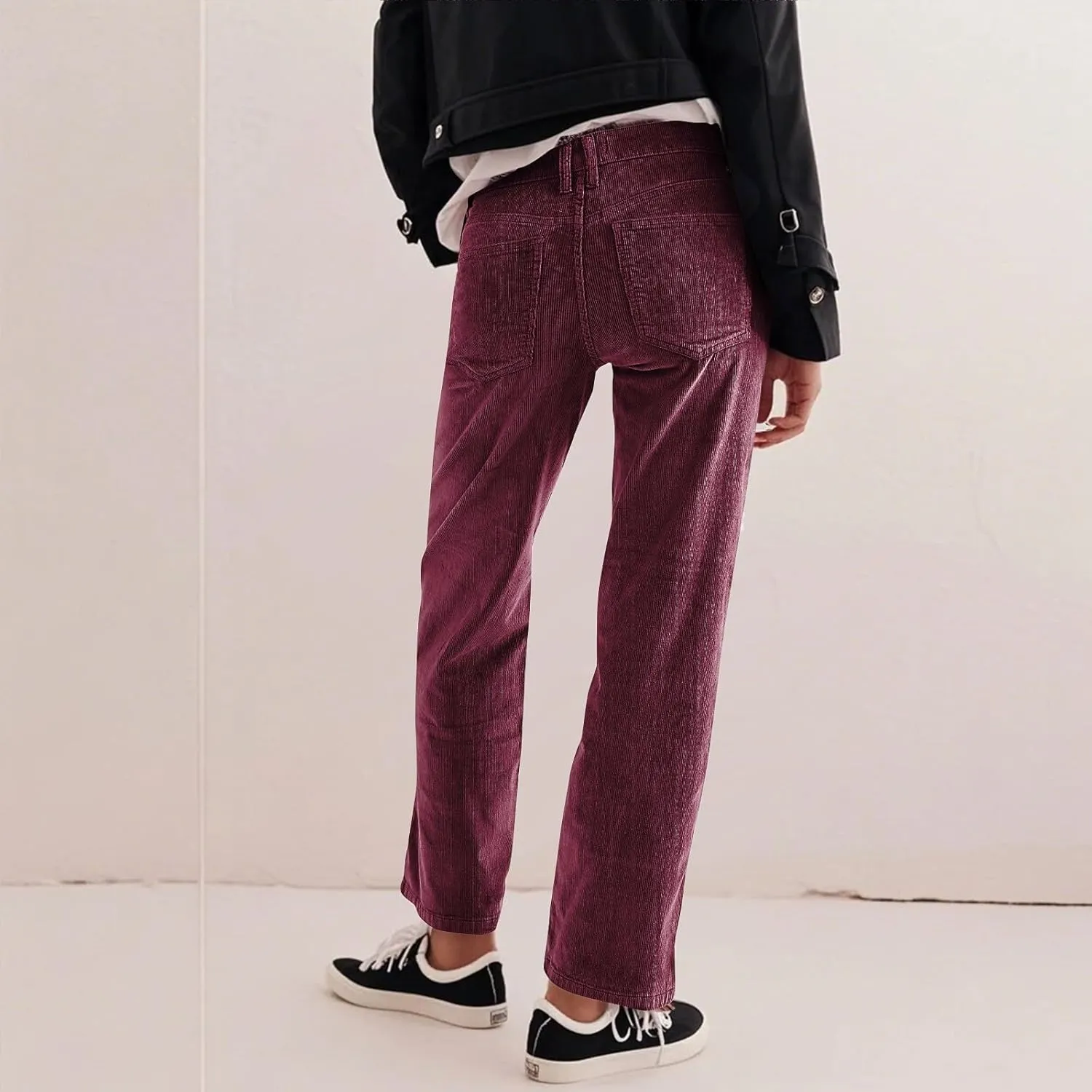 Gumipy Womens Corduroy Pants Trendy Casual Trousers Pants Loose Comfy Mid Rise Straight Leg Pants Lounge Pants with Pockets