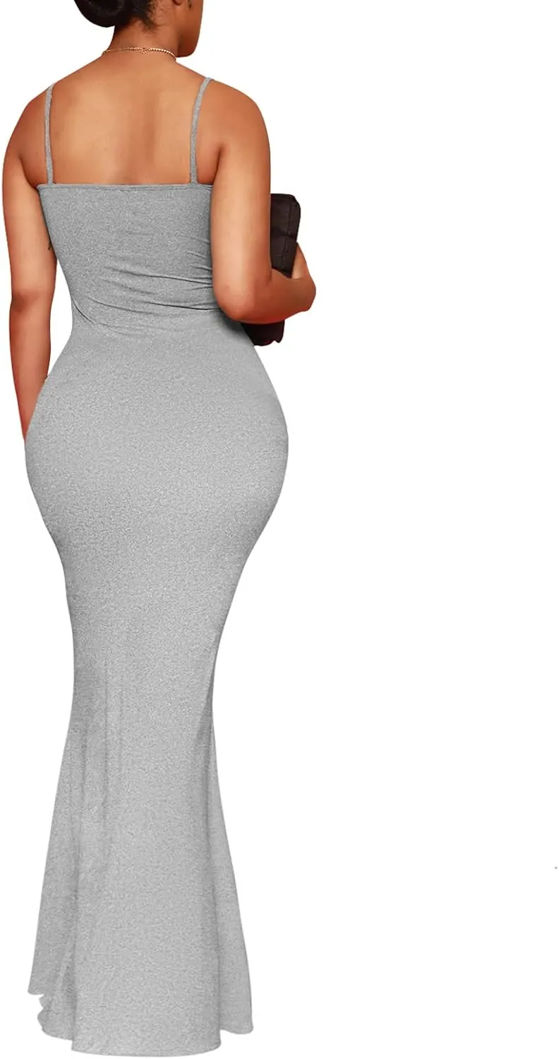 Hafailia Women's Casual Soft Lounge Long Slip Dress Sexy Sleeveless Bodycon Maxi Dresses Evening Formal Cocktail