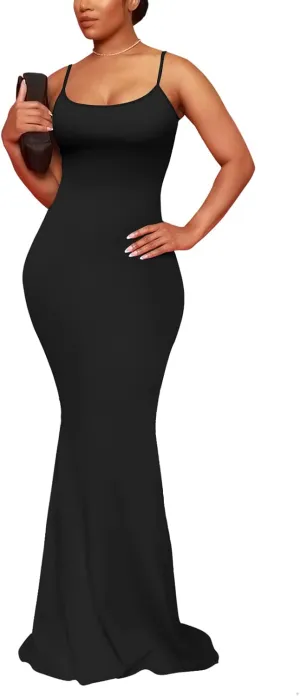 Hafailia Women's Casual Soft Lounge Long Slip Dress Sexy Sleeveless Bodycon Maxi Dresses Evening Formal Cocktail
