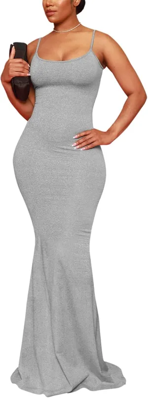 Hafailia Women's Casual Soft Lounge Long Slip Dress Sexy Sleeveless Bodycon Maxi Dresses Evening Formal Cocktail