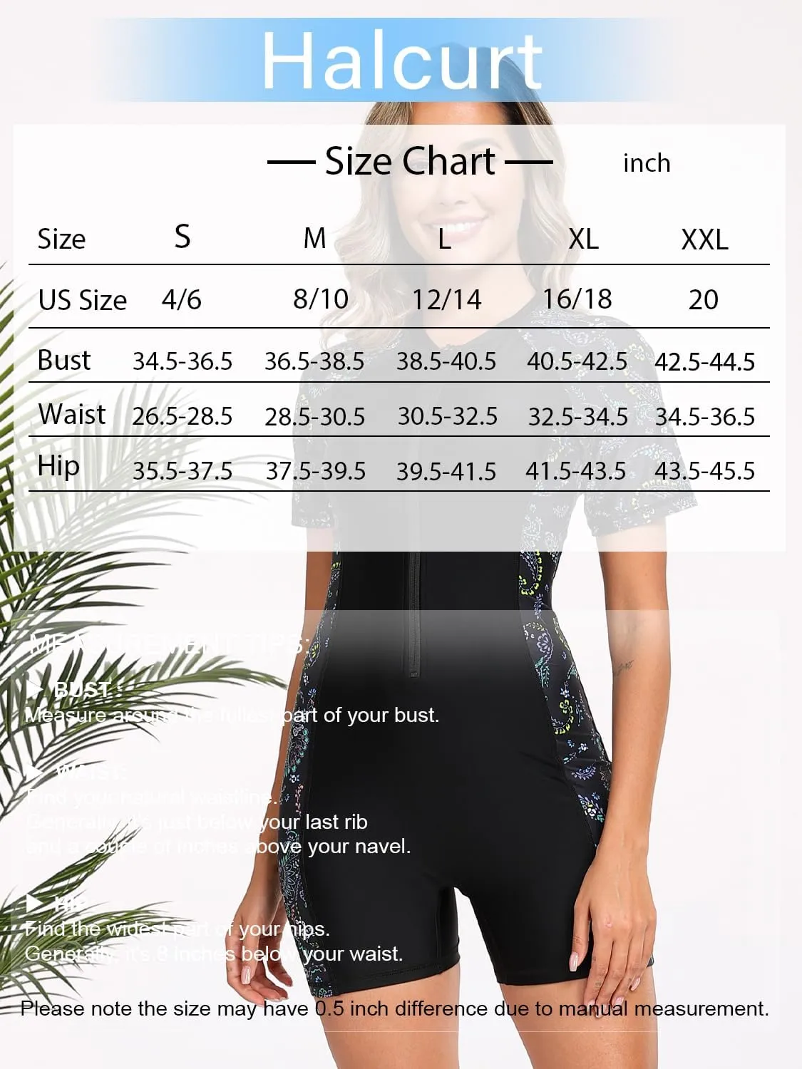 Halcurt Women's Boyleg One Piece Rash Guard with Built in Bra UPF50  Zip Long Sleeve Full Body Modest Swimsuit