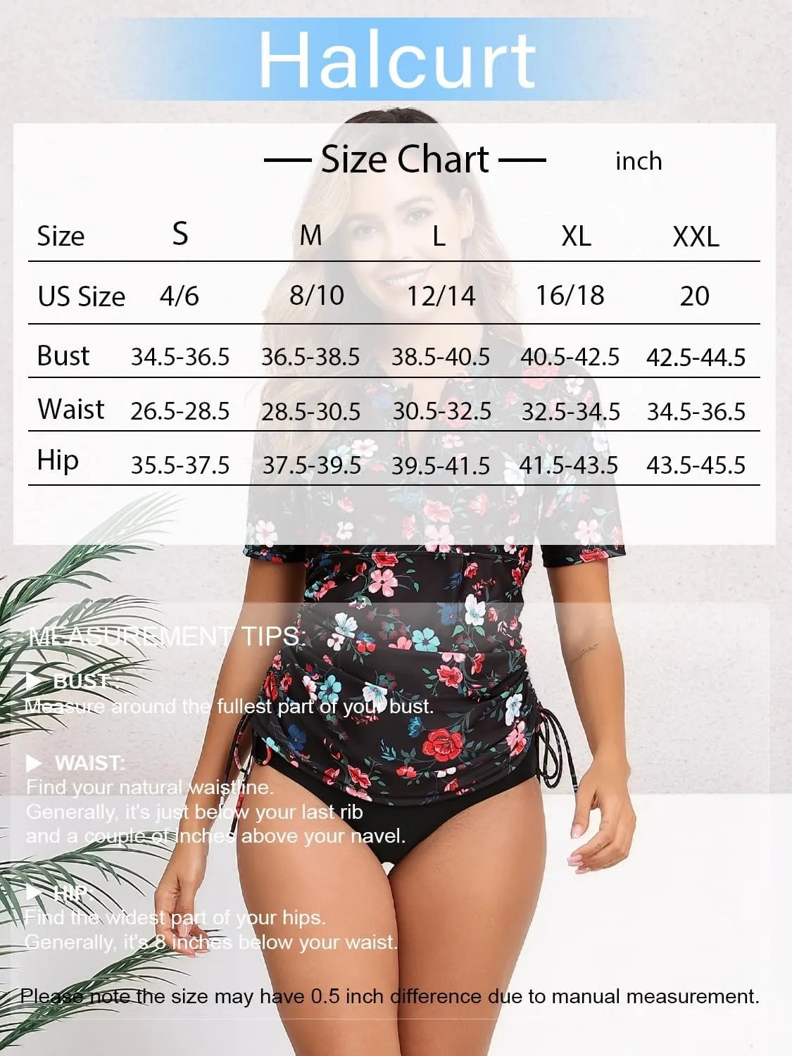 Halcurt Women's Half Zip Short Sleeve Rash Guard Swim Top with Bra Drawstring Adjustable UPF50  Swimsuit