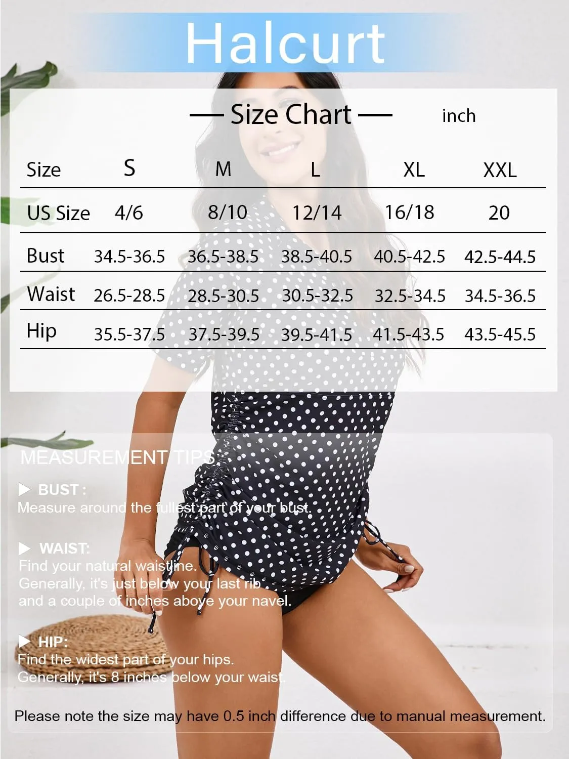 Halcurt Women's Half Zip Short Sleeve Rash Guard Swim Top with Bra Drawstring Adjustable UPF50  Swimsuit