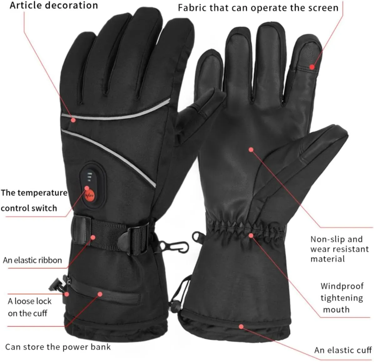Heated Gloves Rechargeable for Men & Women, 6000 mAh Battery Heated Gloves, Waterproof and Touchscreen Warmer for Outdoor Skiing, Hiking, Cycling