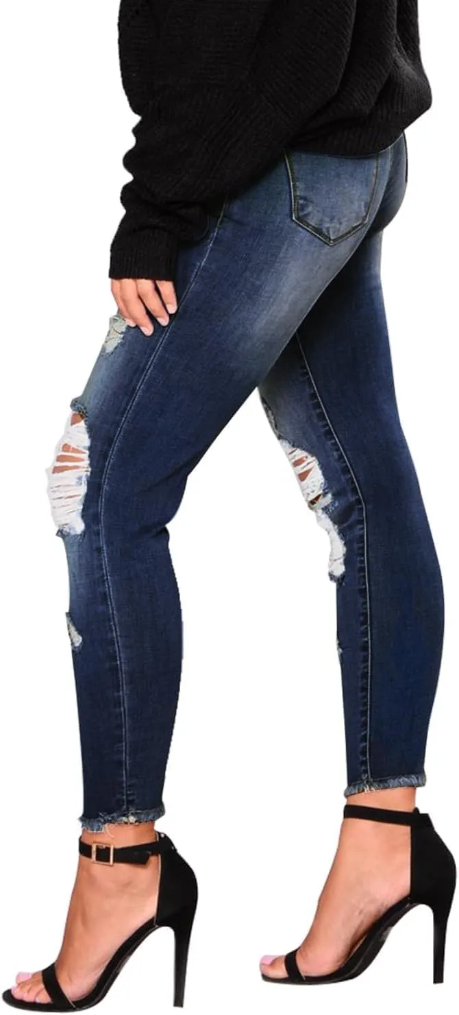 High Waisted Jeans for Women Retro Ripped Jeans Slim Fit Butt Lifting Skinny Stretch Jeans Denim Pants