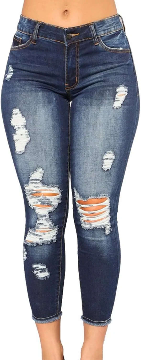 High Waisted Jeans for Women Retro Ripped Jeans Slim Fit Butt Lifting Skinny Stretch Jeans Denim Pants