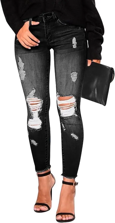High Waisted Jeans for Women Retro Ripped Jeans Slim Fit Butt Lifting Skinny Stretch Jeans Denim Pants