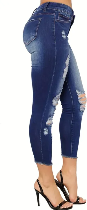 High Waisted Jeans for Women Retro Ripped Jeans Slim Fit Butt Lifting Skinny Stretch Jeans Denim Pants