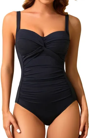 Holipick Women Tummy Control One Piece Swimsuit Slimming Bathing Suit Push up Twist Swimwear