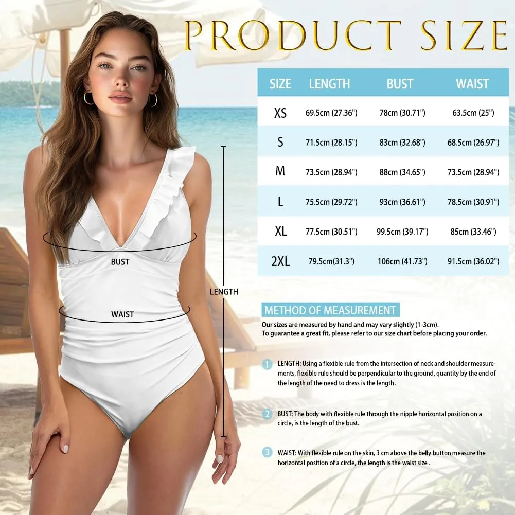 Howilath Floral Print One Piece Bikini for Women Ruched Ruffle Swimsuits Tummy Control Swimwear with Adjustable Strap