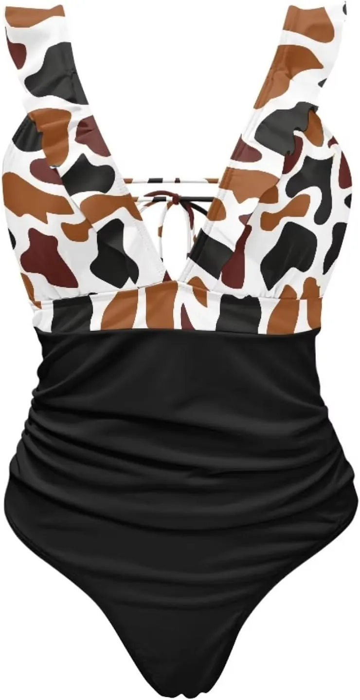 Howilath Leopard Print Women Swimsuits Tummy Control Swimming Suits One Piece Bathing Suits Vintage Lightweight Swimwear