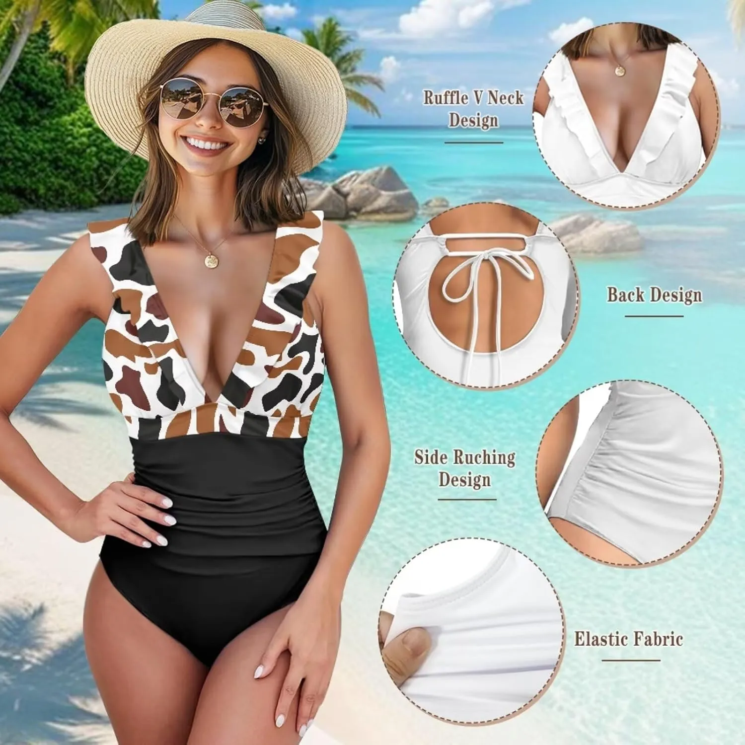 Howilath Leopard Print Women Swimsuits Tummy Control Swimming Suits One Piece Bathing Suits Vintage Lightweight Swimwear