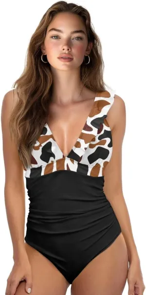 Howilath Leopard Print Women Swimsuits Tummy Control Swimming Suits One Piece Bathing Suits Vintage Lightweight Swimwear