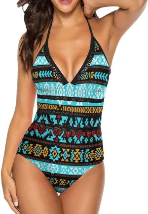 ISMV Women's One Piece Swimsuits Tummy Control Bathing Suit 1 Piece Swimwear V Neck Swim Suits High Waisted Backless Bikini
