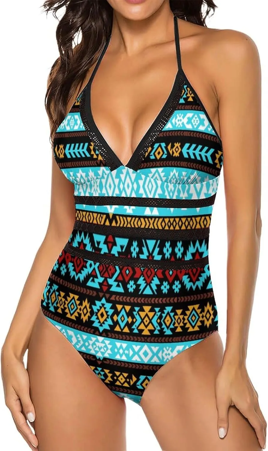 ISMV Women's One Piece Swimsuits Tummy Control Bathing Suit 1 Piece Swimwear V Neck Swim Suits High Waisted Backless Bikini