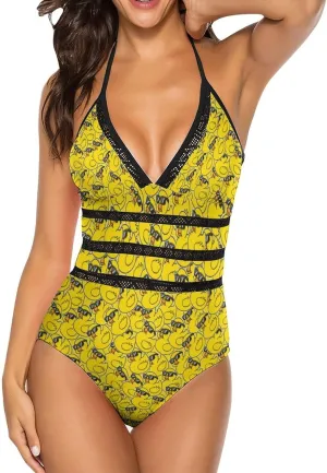 ISMV Women's One Piece Swimsuits Tummy Control Bathing Suit 1 Piece Swimwear V Neck Swim Suits High Waisted Backless Bikini