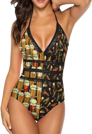 ISMV Women's One Piece Swimsuits Tummy Control Bathing Suit 1 Piece Swimwear V Neck Swim Suits High Waisted Backless Bikini