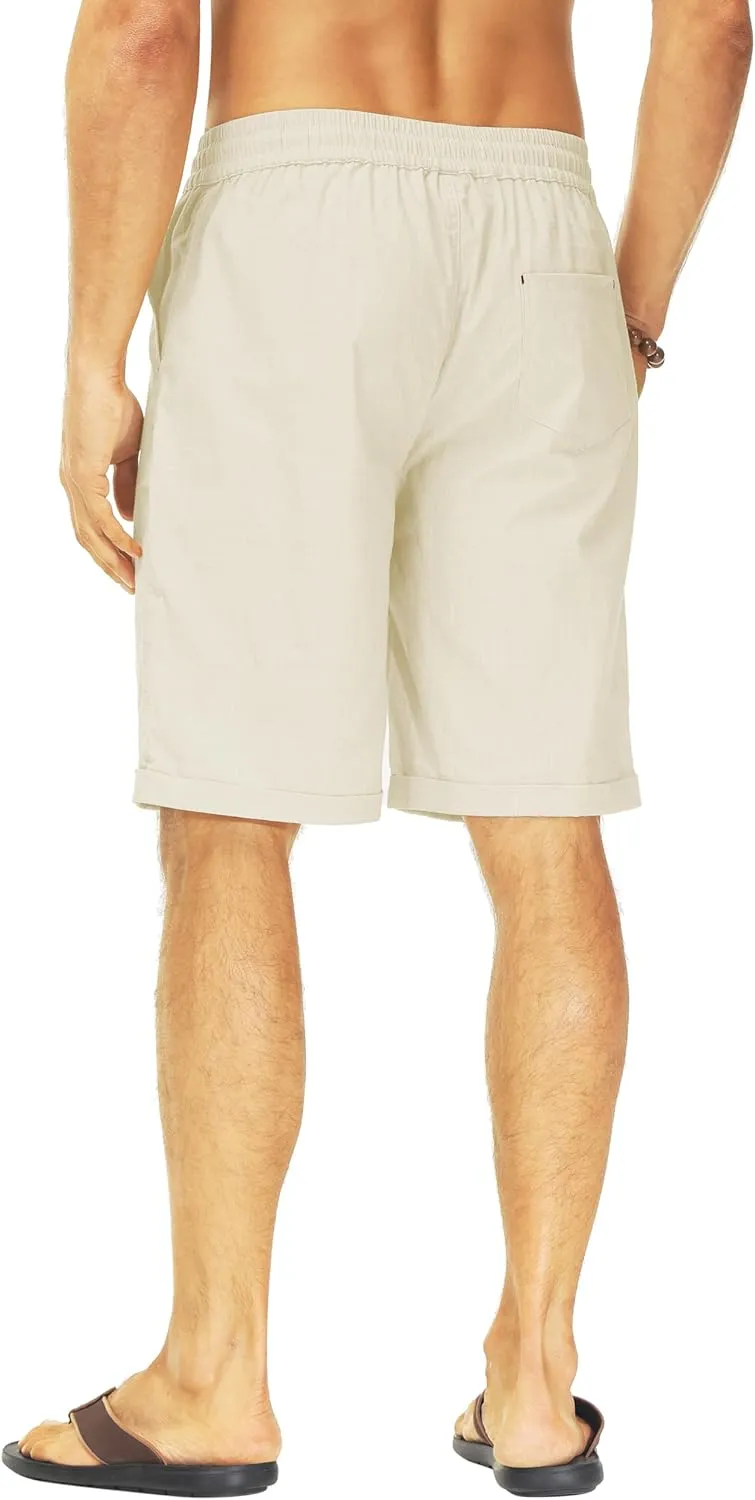 Janmid Men's Linen Shorts Casual Elastic Waist Drawstring Summer Beach Shorts