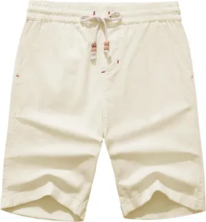 Janmid Men's Linen Shorts Casual Elastic Waist Drawstring Summer Beach Shorts