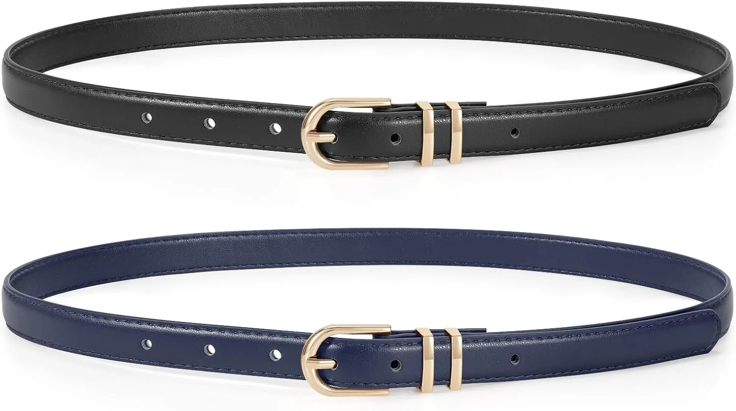 JASGOOD 2 Pack Womens Skinny Leather Belt Ladies Thin Faux Leather Belt with Gold/Silver Buckle for Jeans Dress Pants