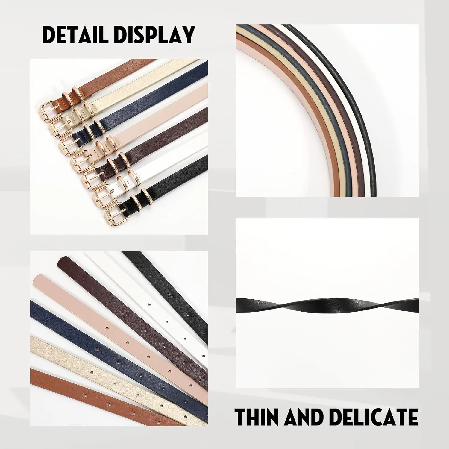 JASGOOD 4 Pack Skinny Women Leather Belt for Dresses Thin Waist Belt for Jeans Pants with Gold Buckle