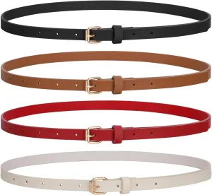 JASGOOD 4 Pack Skinny Women Leather Belt for Dresses Thin Waist Belt for Jeans Pants with Gold Buckle