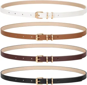 JASGOOD Women Skinny Leather Belt for Pants Jeans Ladies Thin Waist Belt for Dress