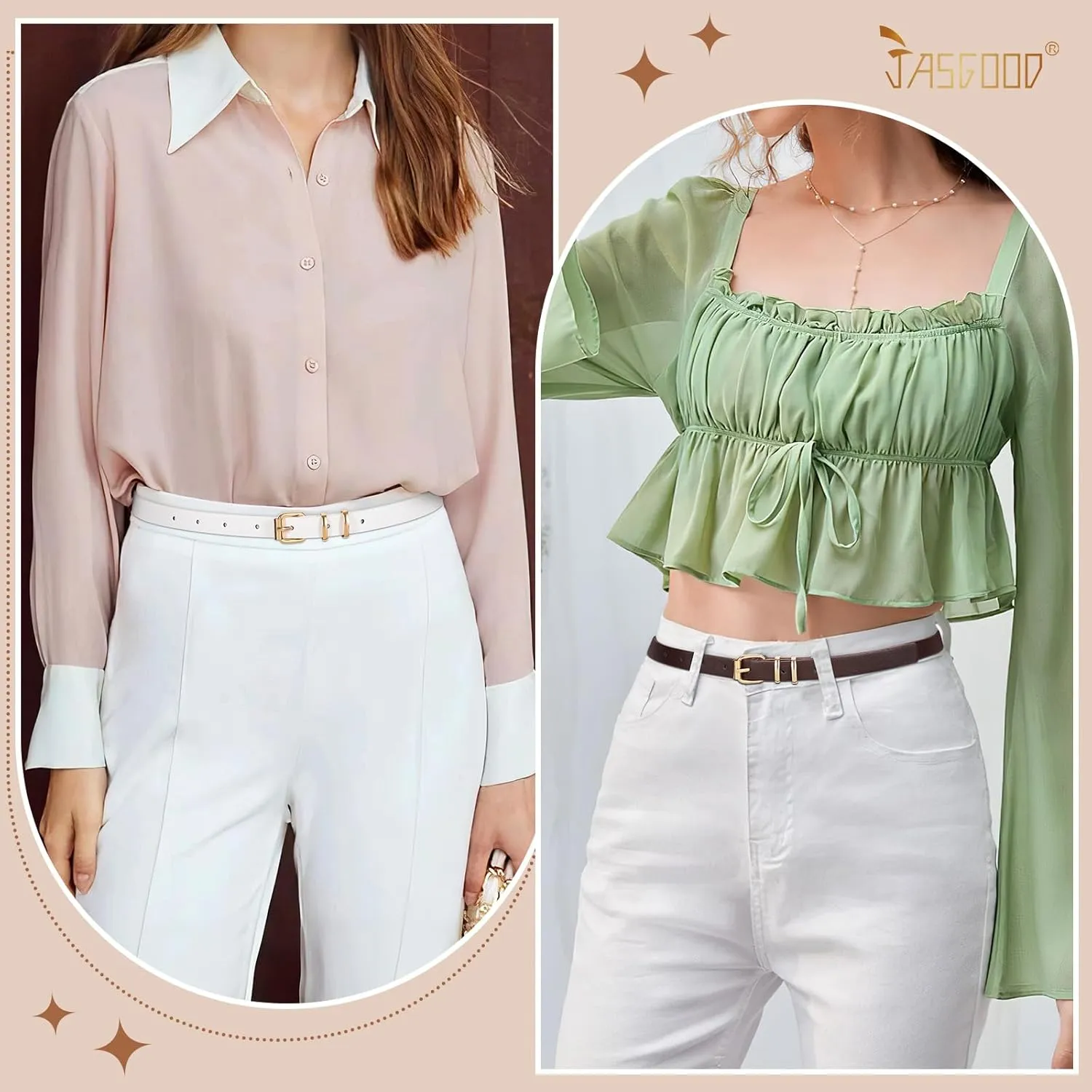 JASGOOD Women Skinny Leather Belt for Pants Jeans Ladies Thin Waist Belt for Dress