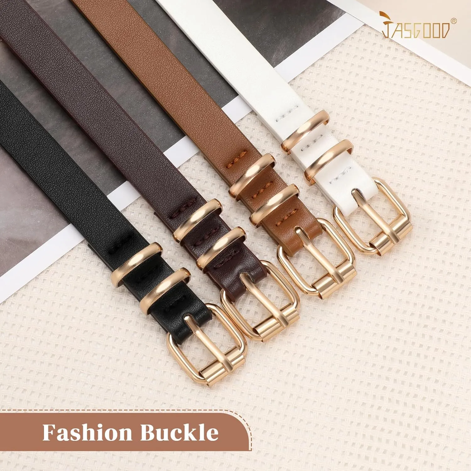 JASGOOD Women Skinny Leather Belt for Pants Jeans Ladies Thin Waist Belt for Dress
