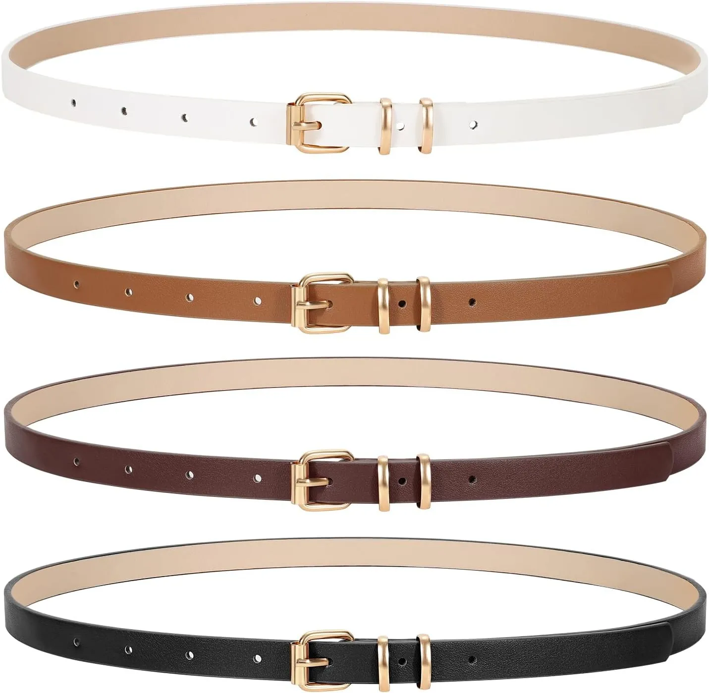 JASGOOD Women Skinny Leather Belt for Pants Jeans Ladies Thin Waist Belt for Dress