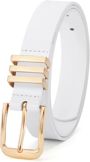 JASGOOD Women's Leather Belt Ladies Fashion Gold Buckle Belt for Jeans Pants Dress