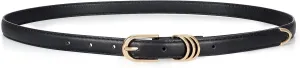 JASGOOD Womens Skinny Leather Belt Ladies Thin Faux Leather Belt with Gold/Silver Buckle for Jeans Dress Pants