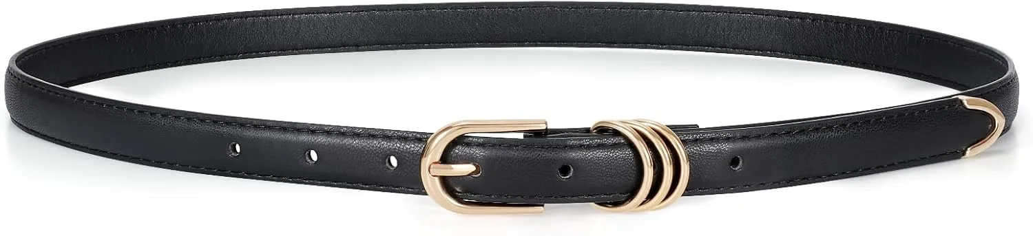 JASGOOD Womens Skinny Leather Belt Ladies Thin Faux Leather Belt with Gold/Silver Buckle for Jeans Dress Pants