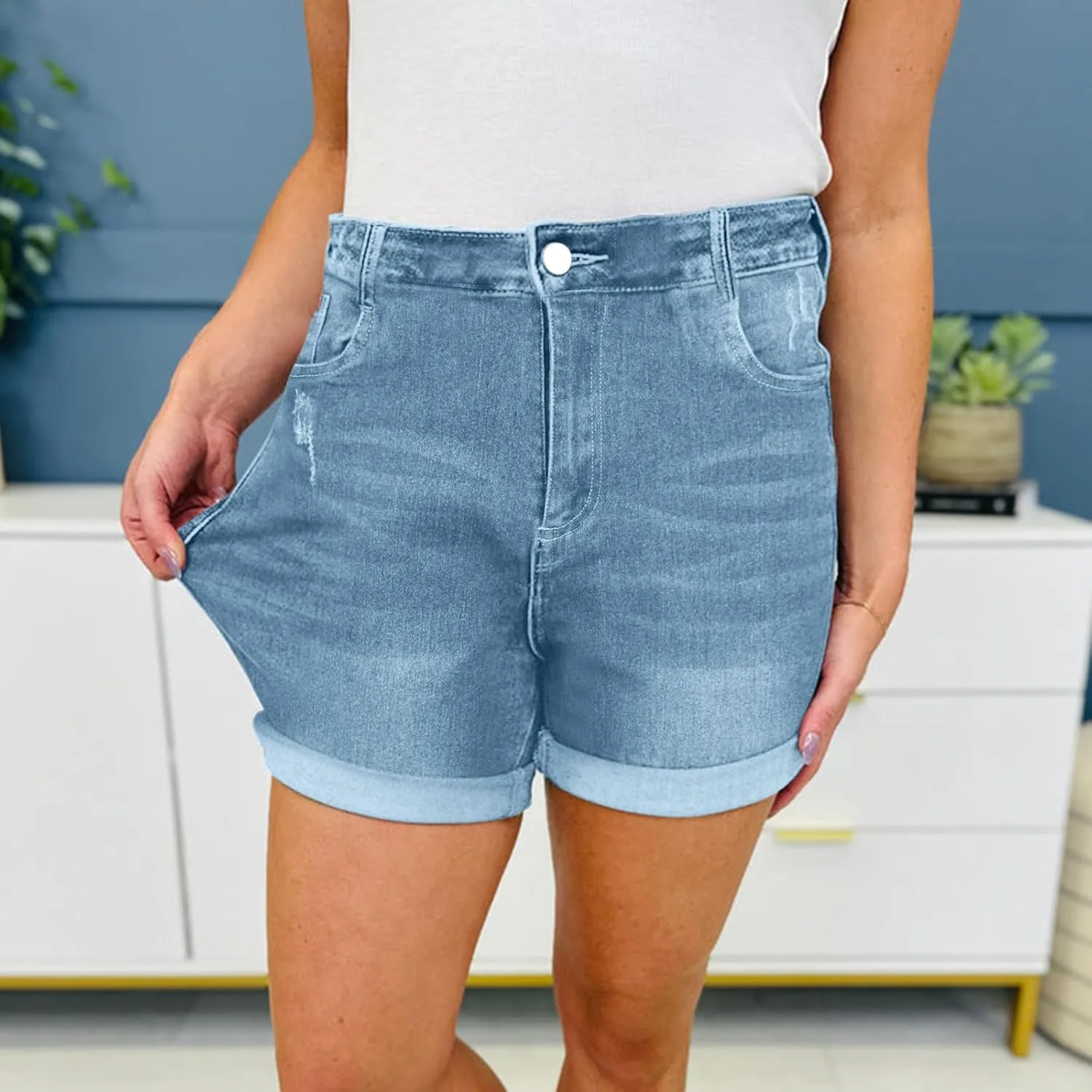 Jean Shorts Womens Comfy Casual High Waisted Denim Shorts Pants with Pockets Trendy