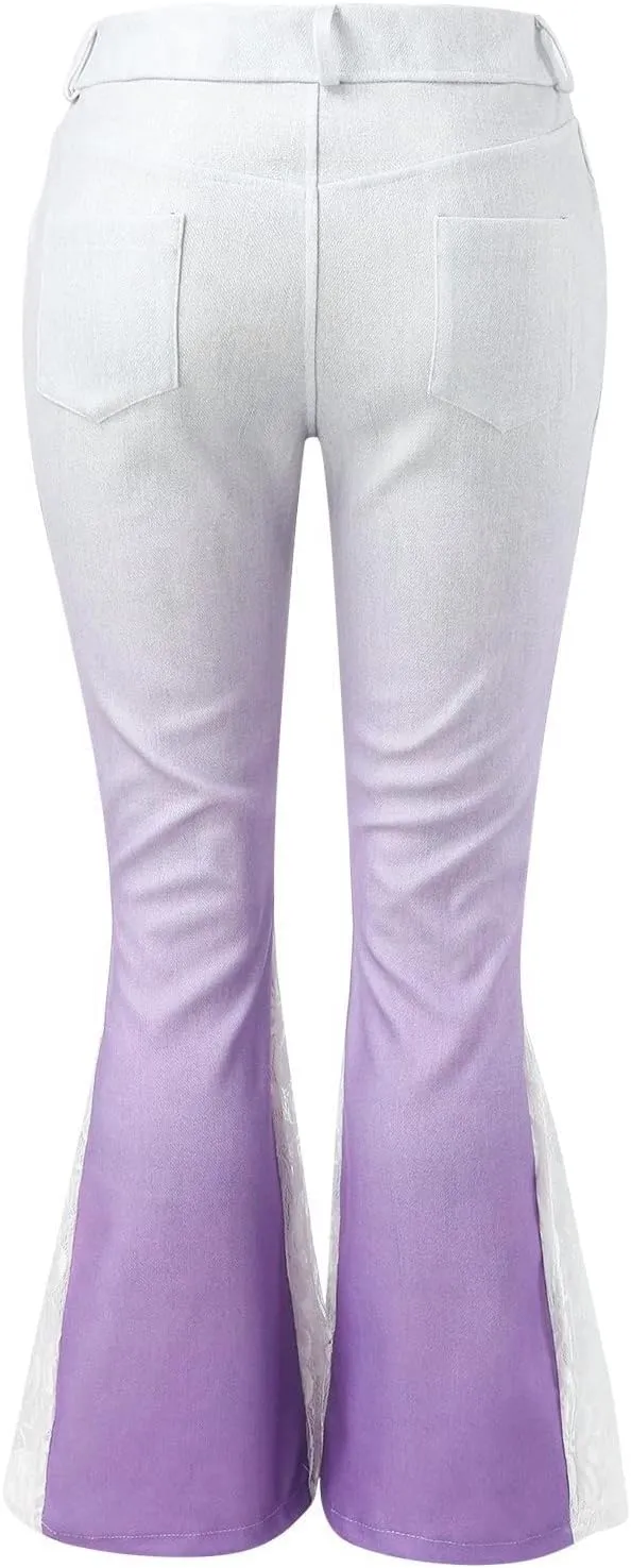 Jeans for Women Trendy Gradient Bell Bottom Jeans Casual High Waisted Lace Flared Jean Skinny Denim Pants