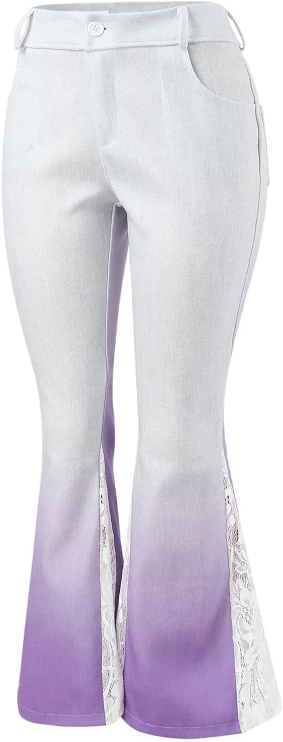 Jeans for Women Trendy Gradient Bell Bottom Jeans Casual High Waisted Lace Flared Jean Skinny Denim Pants