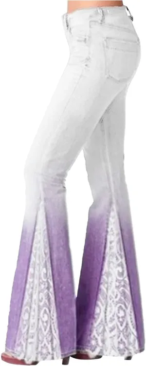 Jeans for Women Trendy Gradient Bell Bottom Jeans Casual High Waisted Lace Flared Jean Skinny Denim Pants