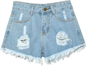 Jeans Shorts for Women High Waisted Stretchy Distressed Denim Shorts Ripped Frayed Raw Hem Summer Casual Trendy Shorts