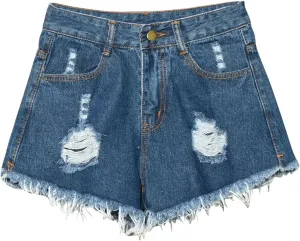 Jeans Shorts for Women High Waisted Stretchy Distressed Denim Shorts Ripped Frayed Raw Hem Summer Casual Trendy Shorts