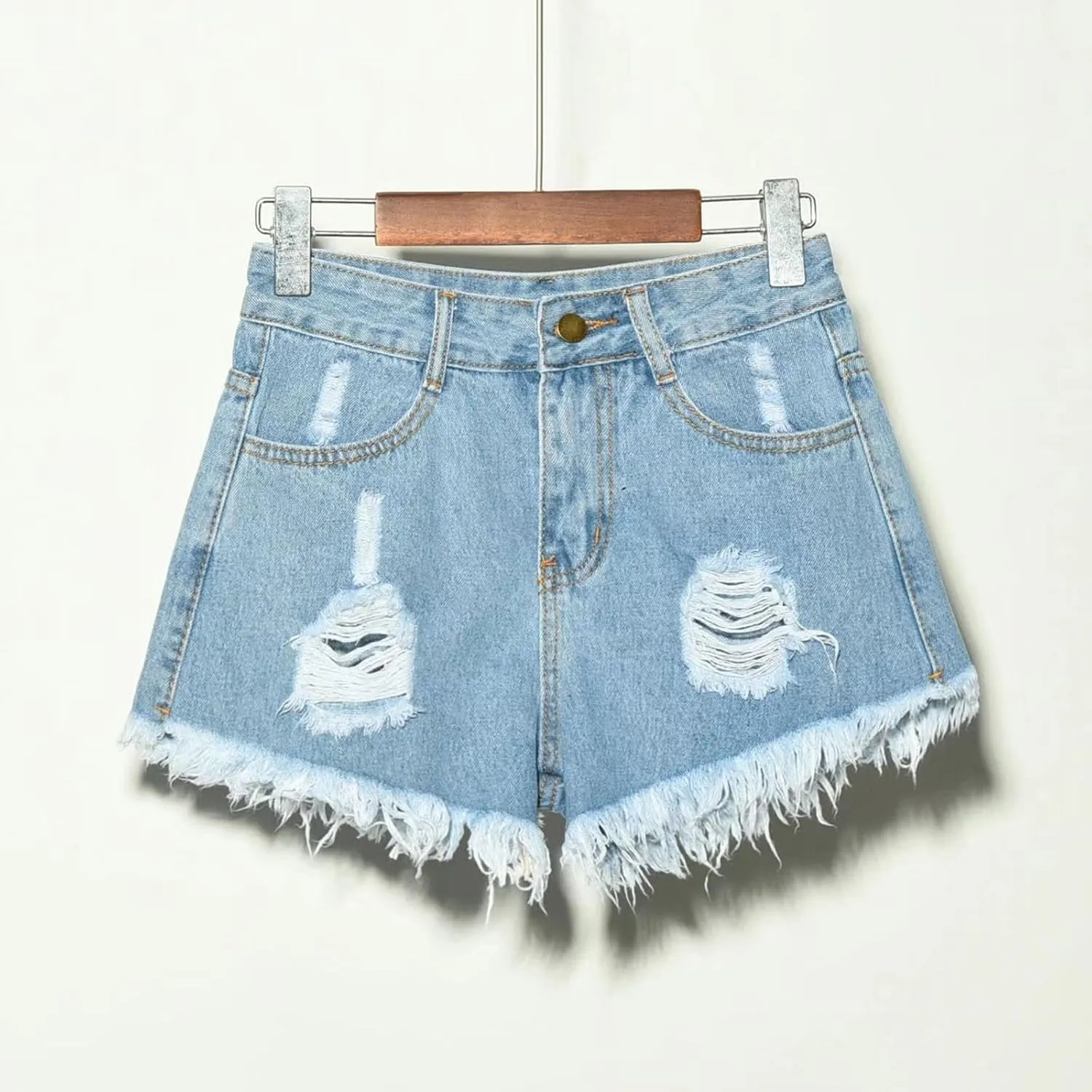 Jeans Shorts for Women High Waisted Stretchy Distressed Denim Shorts Ripped Frayed Raw Hem Summer Casual Trendy Shorts