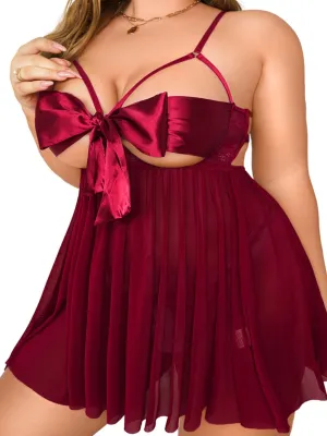 Kaei&Shi Unwrap Me Ribbon, Split Back, Flowy Gifts, 2PC Plus Size Lingerie