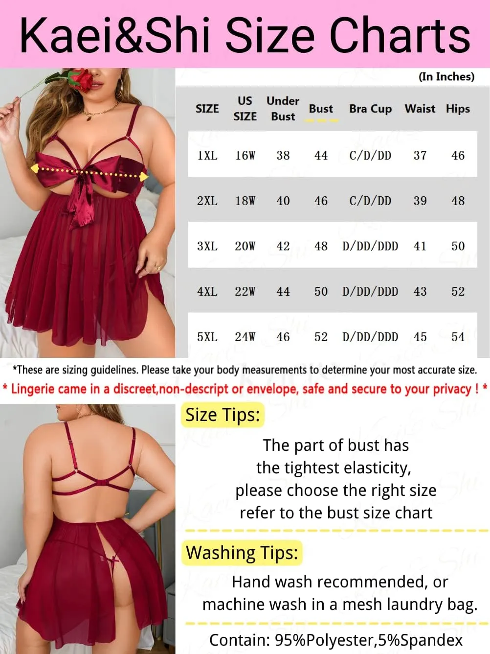 Kaei&Shi Unwrap Me Ribbon, Split Back, Flowy Gifts, 2PC Plus Size Lingerie