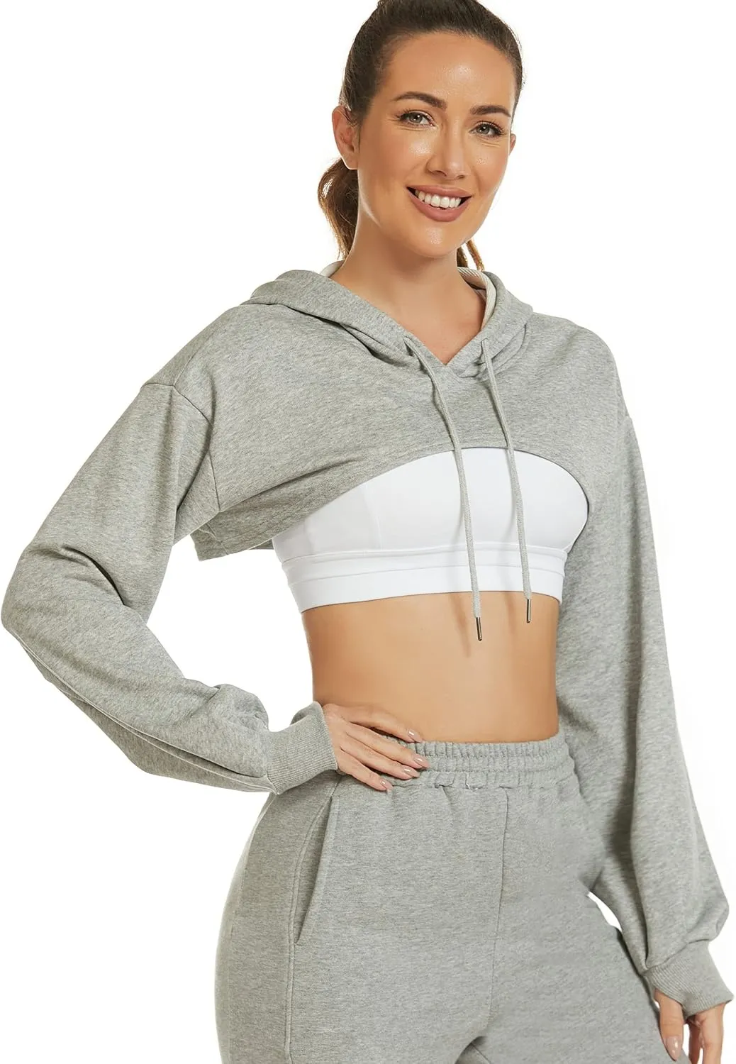 Kissonic Women's Long Sleeve Super Crop Top Hoodies Athletic Cropped Pullover Casual Sweatshirts