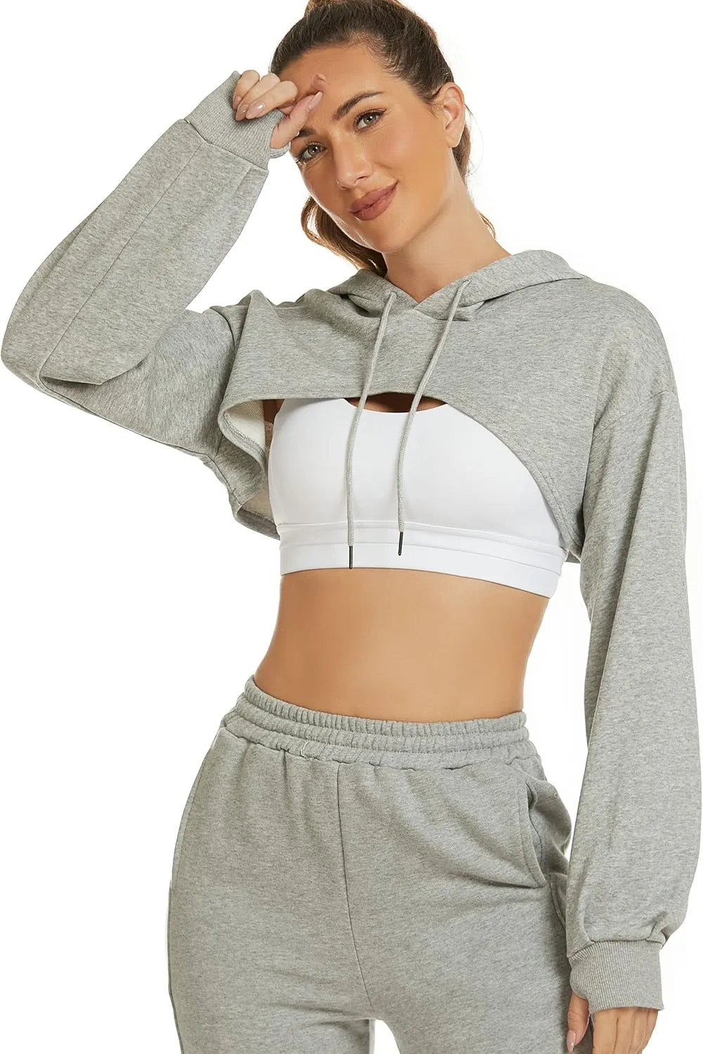 Kissonic Women's Long Sleeve Super Crop Top Hoodies Athletic Cropped Pullover Casual Sweatshirts
