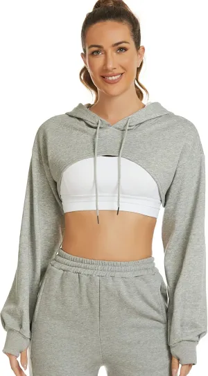 Kissonic Women's Long Sleeve Super Crop Top Hoodies Athletic Cropped Pullover Casual Sweatshirts